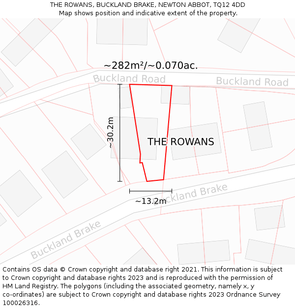 THE ROWANS, BUCKLAND BRAKE, NEWTON ABBOT, TQ12 4DD: Plot and title map