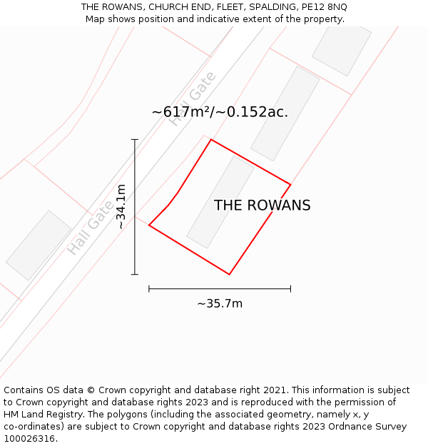 THE ROWANS, CHURCH END, FLEET, SPALDING, PE12 8NQ: Plot and title map