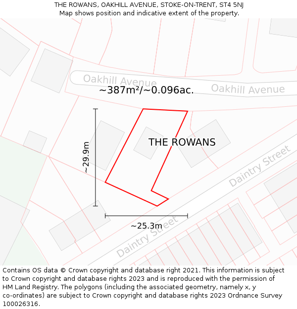 THE ROWANS, OAKHILL AVENUE, STOKE-ON-TRENT, ST4 5NJ: Plot and title map