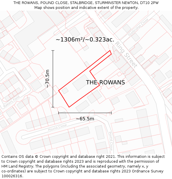 THE ROWANS, POUND CLOSE, STALBRIDGE, STURMINSTER NEWTON, DT10 2PW: Plot and title map