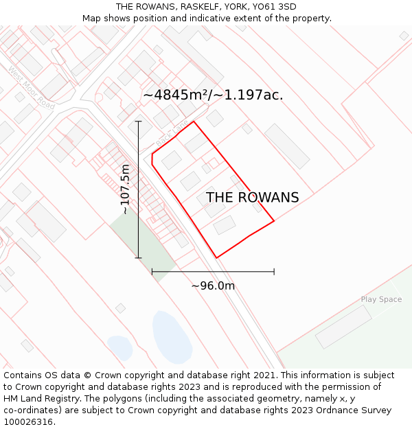 THE ROWANS, RASKELF, YORK, YO61 3SD: Plot and title map