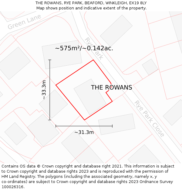 THE ROWANS, RYE PARK, BEAFORD, WINKLEIGH, EX19 8LY: Plot and title map