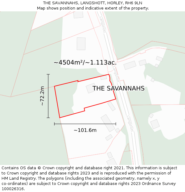 THE SAVANNAHS, LANGSHOTT, HORLEY, RH6 9LN: Plot and title map