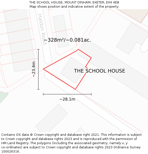 THE SCHOOL HOUSE, MOUNT DINHAM, EXETER, EX4 4EB: Plot and title map