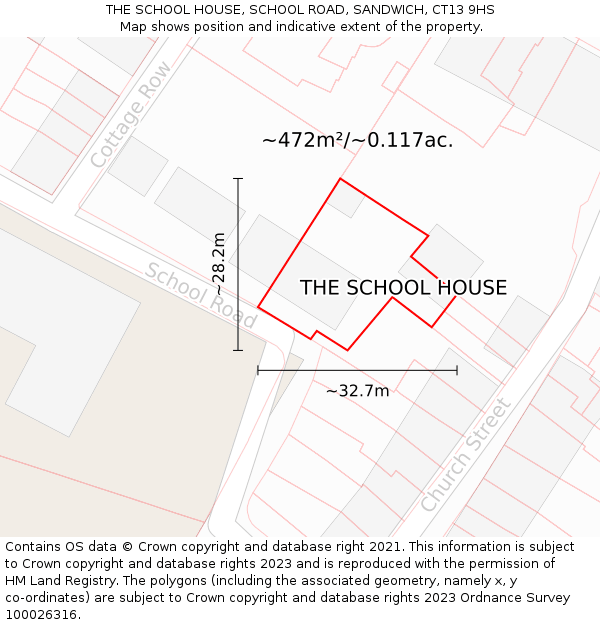 THE SCHOOL HOUSE, SCHOOL ROAD, SANDWICH, CT13 9HS: Plot and title map
