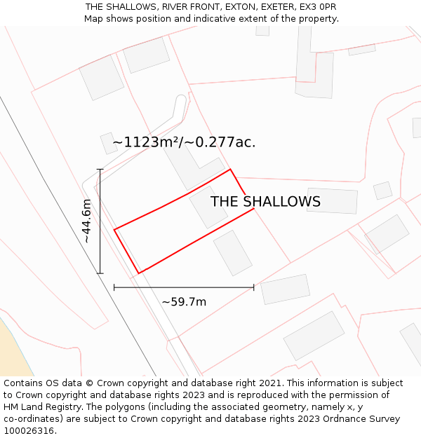 THE SHALLOWS, RIVER FRONT, EXTON, EXETER, EX3 0PR: Plot and title map