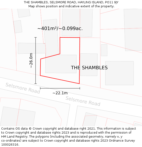 THE SHAMBLES, SELSMORE ROAD, HAYLING ISLAND, PO11 9JY: Plot and title map