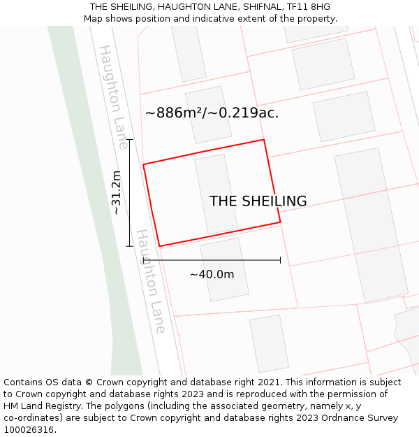 THE SHEILING, HAUGHTON LANE, SHIFNAL, TF11 8HG: Plot and title map