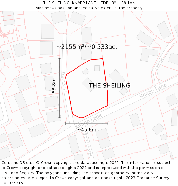 THE SHEILING, KNAPP LANE, LEDBURY, HR8 1AN: Plot and title map