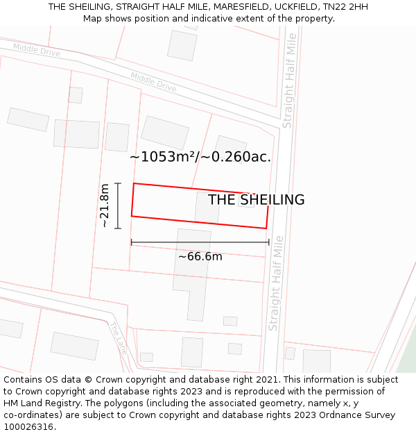 THE SHEILING, STRAIGHT HALF MILE, MARESFIELD, UCKFIELD, TN22 2HH: Plot and title map