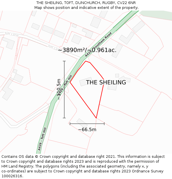 THE SHEILING, TOFT, DUNCHURCH, RUGBY, CV22 6NR: Plot and title map