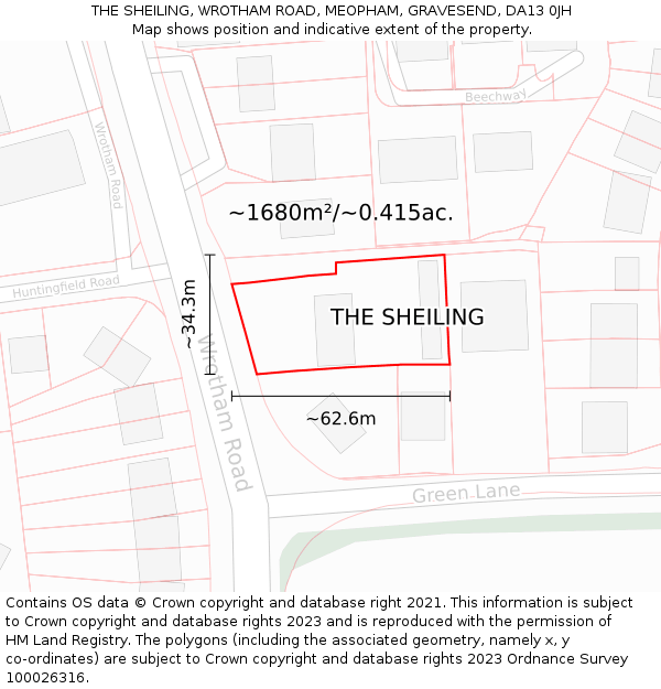 THE SHEILING, WROTHAM ROAD, MEOPHAM, GRAVESEND, DA13 0JH: Plot and title map
