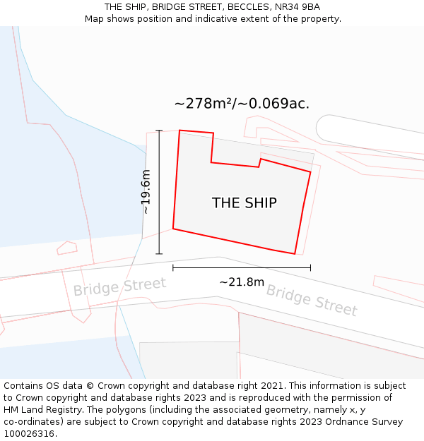 THE SHIP, BRIDGE STREET, BECCLES, NR34 9BA: Plot and title map