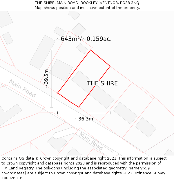 THE SHIRE, MAIN ROAD, ROOKLEY, VENTNOR, PO38 3NQ: Plot and title map