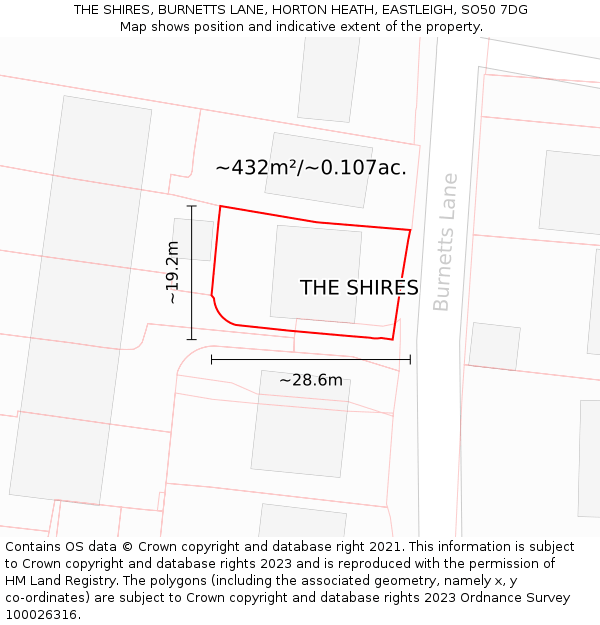 THE SHIRES, BURNETTS LANE, HORTON HEATH, EASTLEIGH, SO50 7DG: Plot and title map