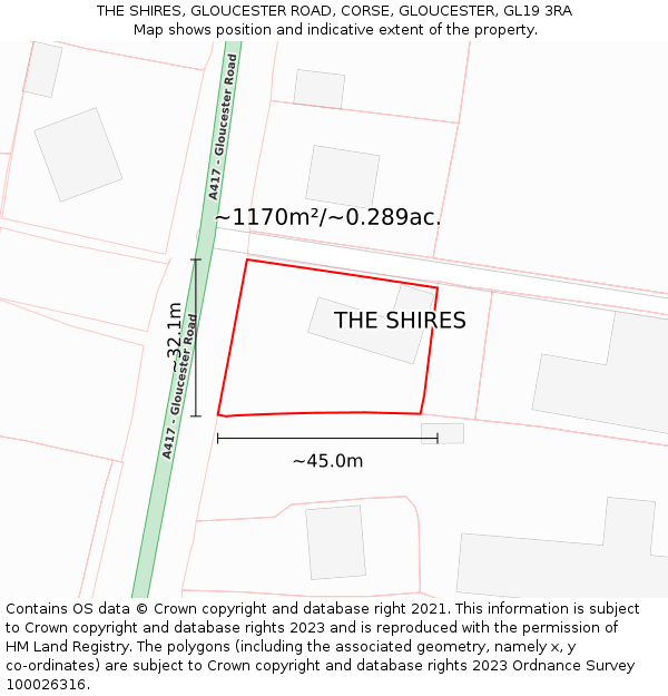 THE SHIRES, GLOUCESTER ROAD, CORSE, GLOUCESTER, GL19 3RA: Plot and title map