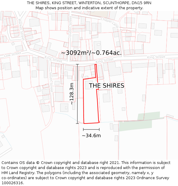 THE SHIRES, KING STREET, WINTERTON, SCUNTHORPE, DN15 9RN: Plot and title map