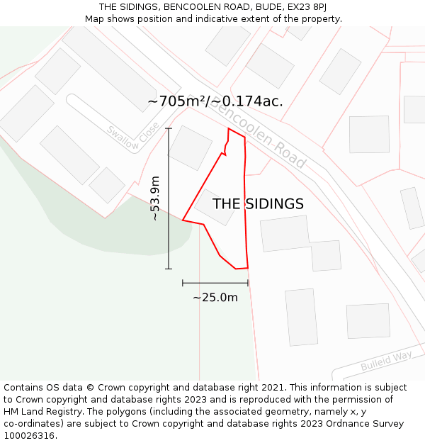 THE SIDINGS, BENCOOLEN ROAD, BUDE, EX23 8PJ: Plot and title map