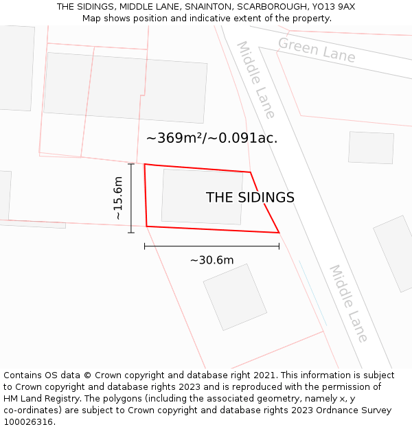 THE SIDINGS, MIDDLE LANE, SNAINTON, SCARBOROUGH, YO13 9AX: Plot and title map