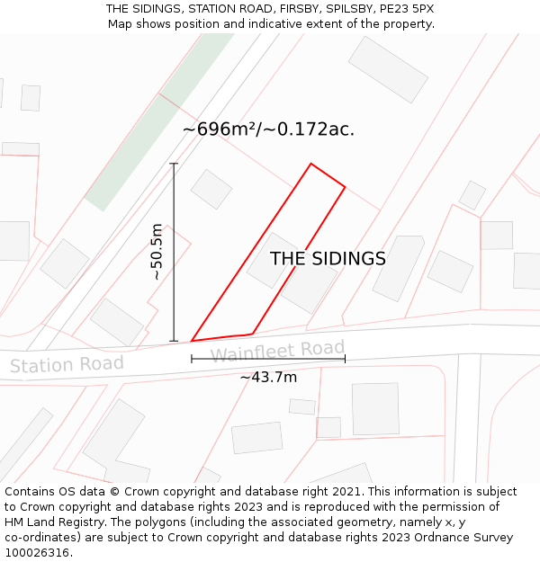 THE SIDINGS, STATION ROAD, FIRSBY, SPILSBY, PE23 5PX: Plot and title map