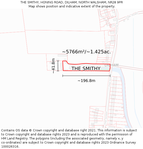 THE SMITHY, HONING ROAD, DILHAM, NORTH WALSHAM, NR28 9PR: Plot and title map
