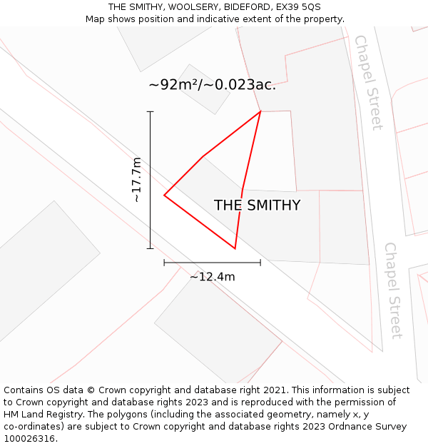 THE SMITHY, WOOLSERY, BIDEFORD, EX39 5QS: Plot and title map