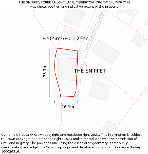 THE SNIPPET, FOREDRAUGHT LANE, TIBBERTON, DROITWICH, WR9 7NH: Plot and title map
