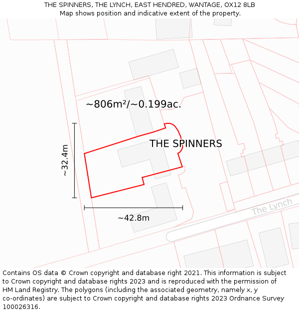 THE SPINNERS, THE LYNCH, EAST HENDRED, WANTAGE, OX12 8LB: Plot and title map