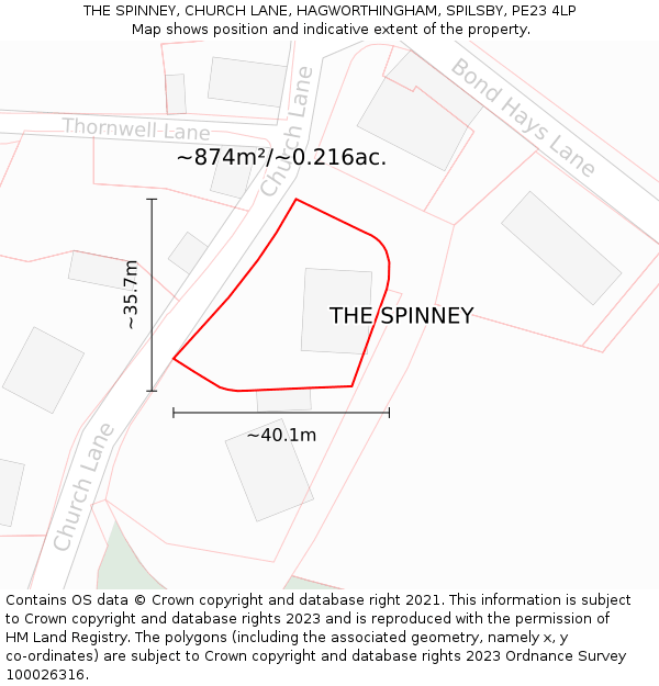 THE SPINNEY, CHURCH LANE, HAGWORTHINGHAM, SPILSBY, PE23 4LP: Plot and title map