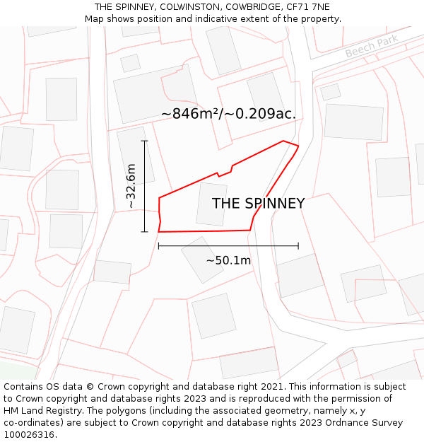 THE SPINNEY, COLWINSTON, COWBRIDGE, CF71 7NE: Plot and title map