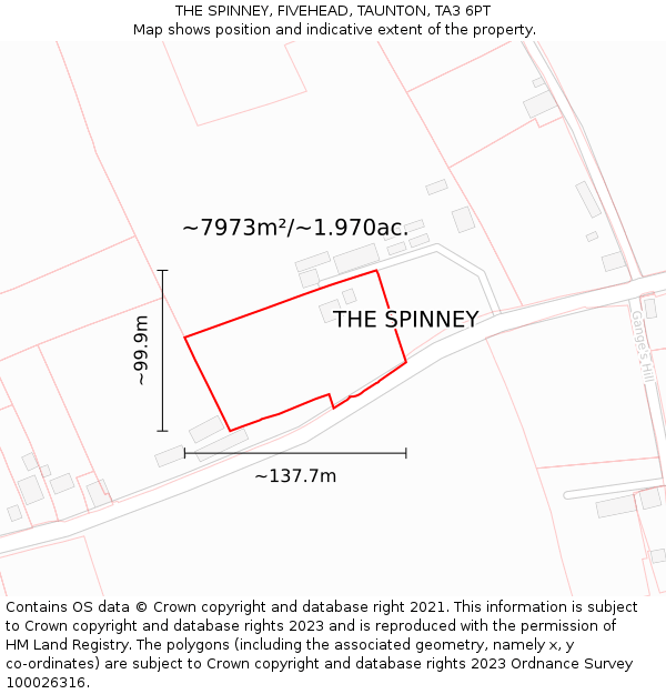 THE SPINNEY, FIVEHEAD, TAUNTON, TA3 6PT: Plot and title map