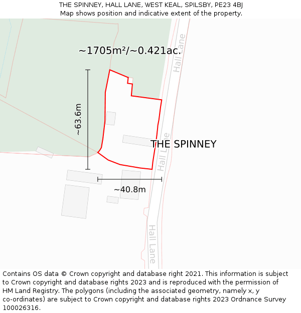 THE SPINNEY, HALL LANE, WEST KEAL, SPILSBY, PE23 4BJ: Plot and title map