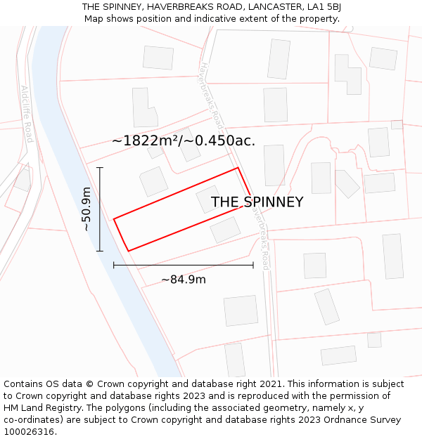 THE SPINNEY, HAVERBREAKS ROAD, LANCASTER, LA1 5BJ: Plot and title map