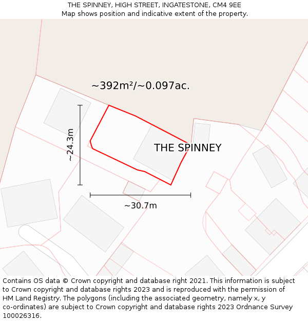 THE SPINNEY, HIGH STREET, INGATESTONE, CM4 9EE: Plot and title map