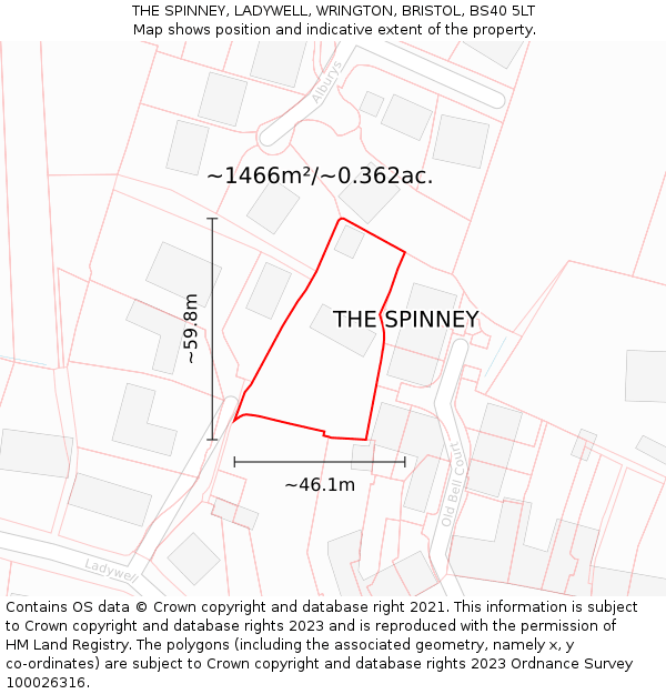 THE SPINNEY, LADYWELL, WRINGTON, BRISTOL, BS40 5LT: Plot and title map