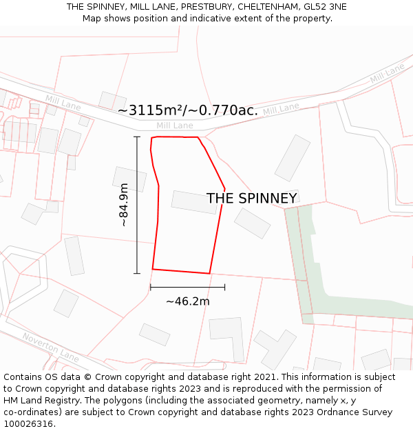 THE SPINNEY, MILL LANE, PRESTBURY, CHELTENHAM, GL52 3NE: Plot and title map