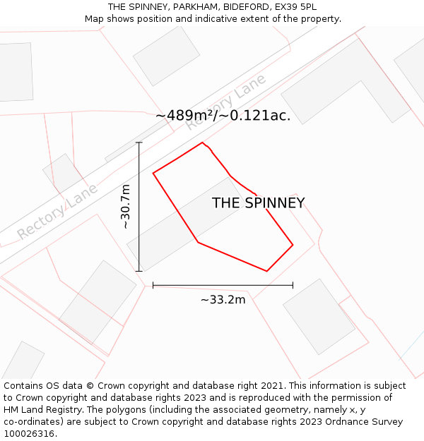 THE SPINNEY, PARKHAM, BIDEFORD, EX39 5PL: Plot and title map
