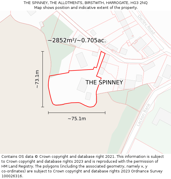 THE SPINNEY, THE ALLOTMENTS, BIRSTWITH, HARROGATE, HG3 2NQ: Plot and title map
