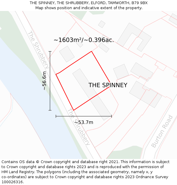 THE SPINNEY, THE SHRUBBERY, ELFORD, TAMWORTH, B79 9BX: Plot and title map