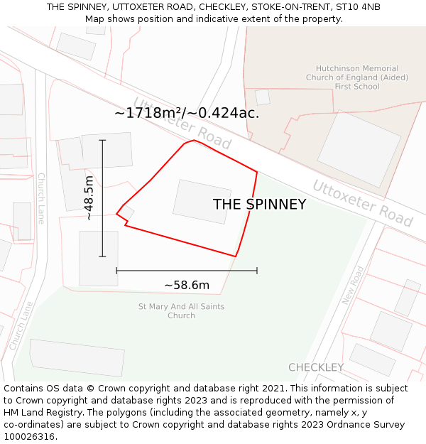 THE SPINNEY, UTTOXETER ROAD, CHECKLEY, STOKE-ON-TRENT, ST10 4NB: Plot and title map