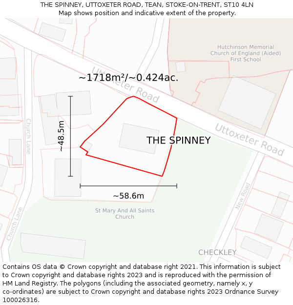 THE SPINNEY, UTTOXETER ROAD, TEAN, STOKE-ON-TRENT, ST10 4LN: Plot and title map