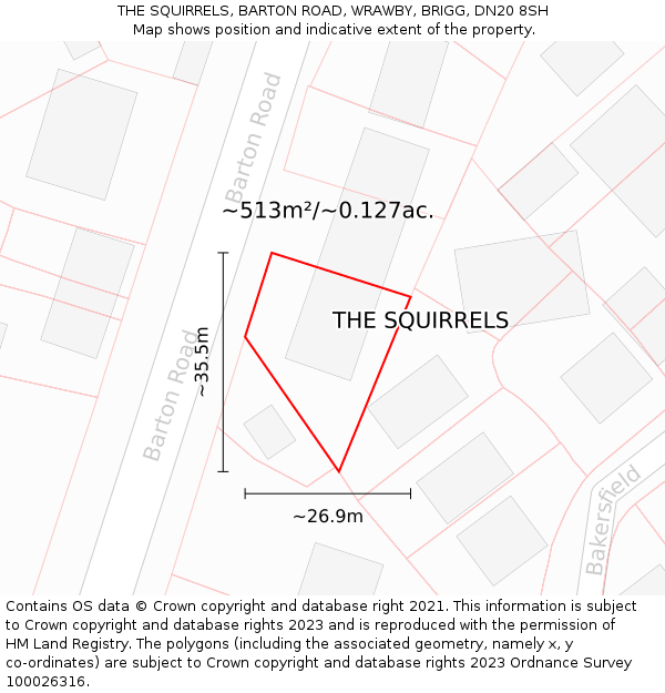 THE SQUIRRELS, BARTON ROAD, WRAWBY, BRIGG, DN20 8SH: Plot and title map