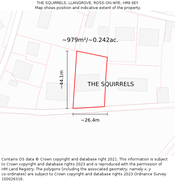 THE SQUIRRELS, LLANGROVE, ROSS-ON-WYE, HR9 6EY: Plot and title map