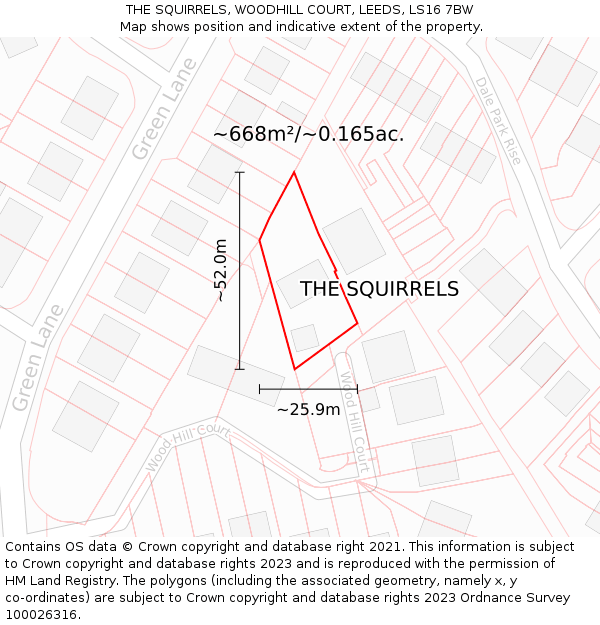 THE SQUIRRELS, WOODHILL COURT, LEEDS, LS16 7BW: Plot and title map