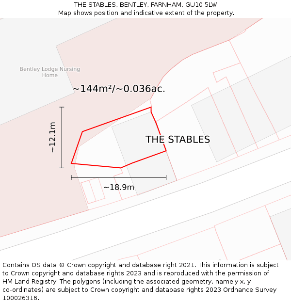 THE STABLES, BENTLEY, FARNHAM, GU10 5LW: Plot and title map