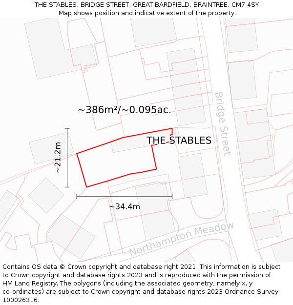 THE STABLES, BRIDGE STREET, GREAT BARDFIELD, BRAINTREE, CM7 4SY: Plot and title map