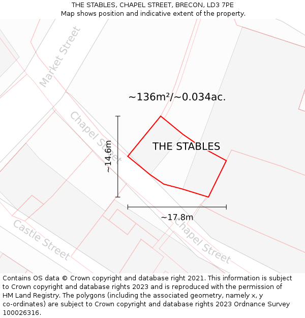 THE STABLES, CHAPEL STREET, BRECON, LD3 7PE: Plot and title map