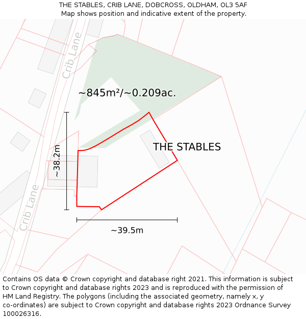 THE STABLES, CRIB LANE, DOBCROSS, OLDHAM, OL3 5AF: Plot and title map