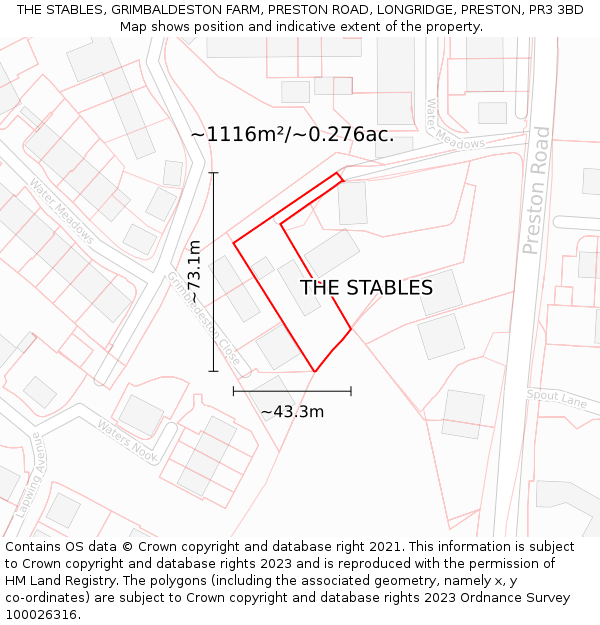 THE STABLES, GRIMBALDESTON FARM, PRESTON ROAD, LONGRIDGE, PRESTON, PR3 3BD: Plot and title map