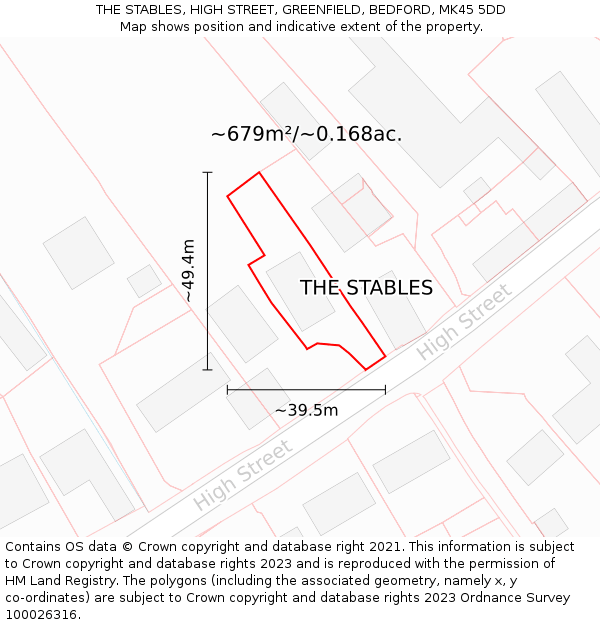 THE STABLES, HIGH STREET, GREENFIELD, BEDFORD, MK45 5DD: Plot and title map